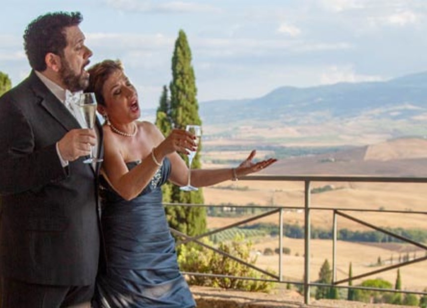 Opera and wine experience overlooking Val d'Orcia